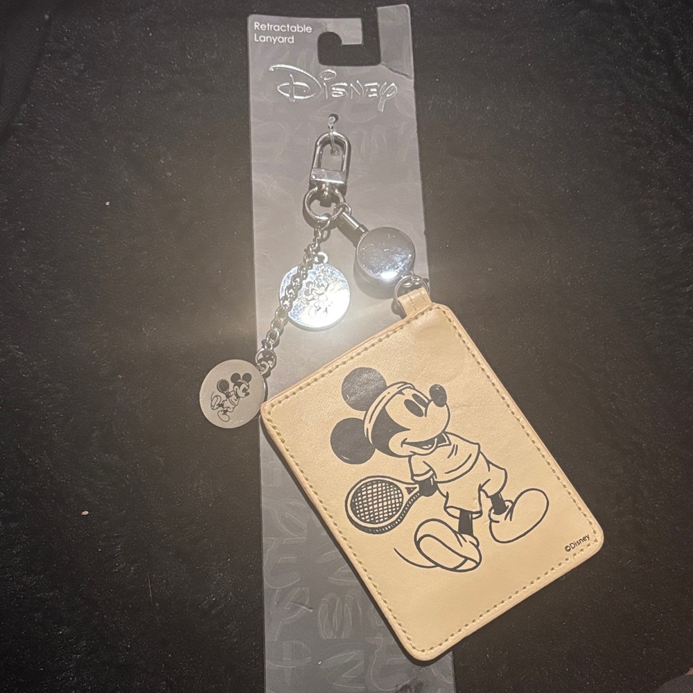 Disney Tan Mickey Mouse ID Holder with Lanyard